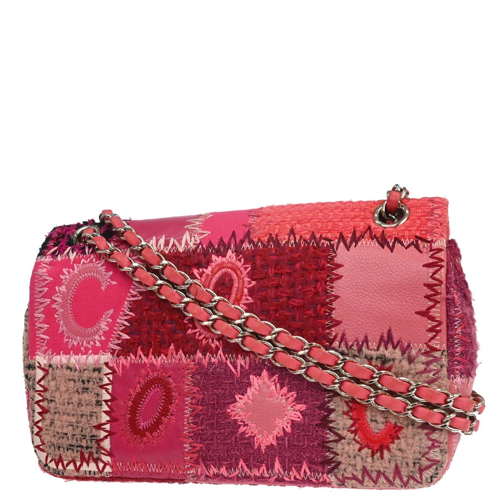 Chanel 2017 Pink Tweed Patchwork Shoulder Bag