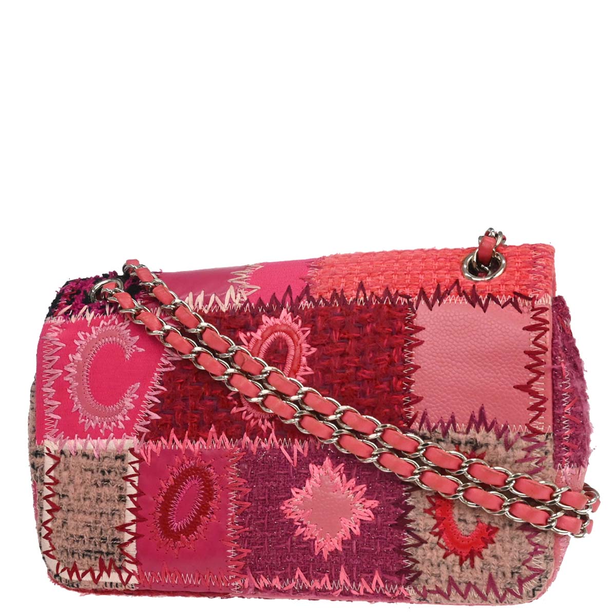 Chanel 2017 Pink Tweed Patchwork Shoulder Bag