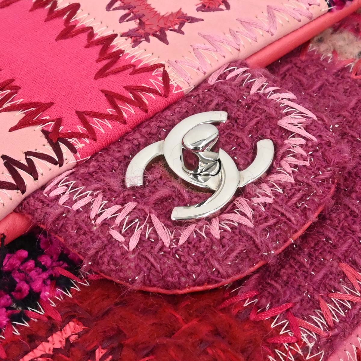 Chanel 2017 Pink Tweed Patchwork Shoulder Bag