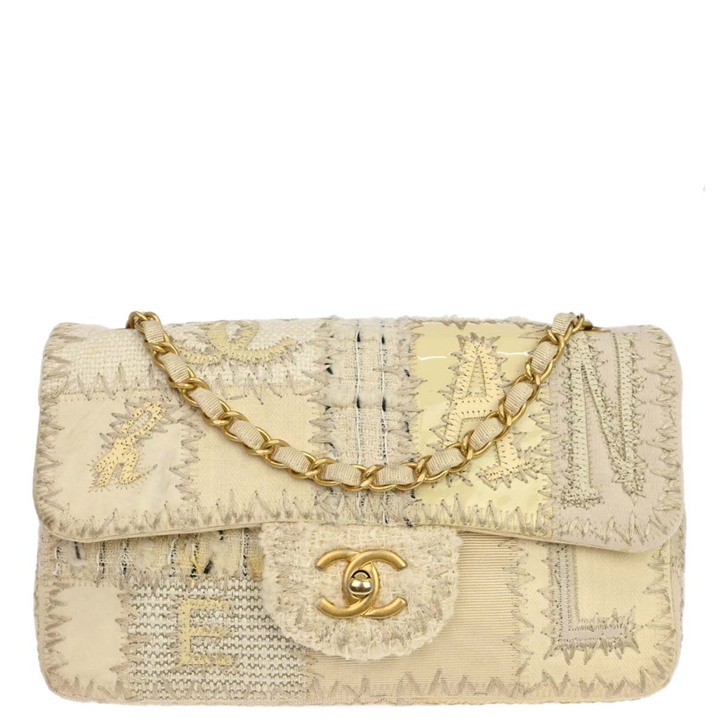 Chanel 2018 Ivory Tweed Patchwork Shoulder Bag