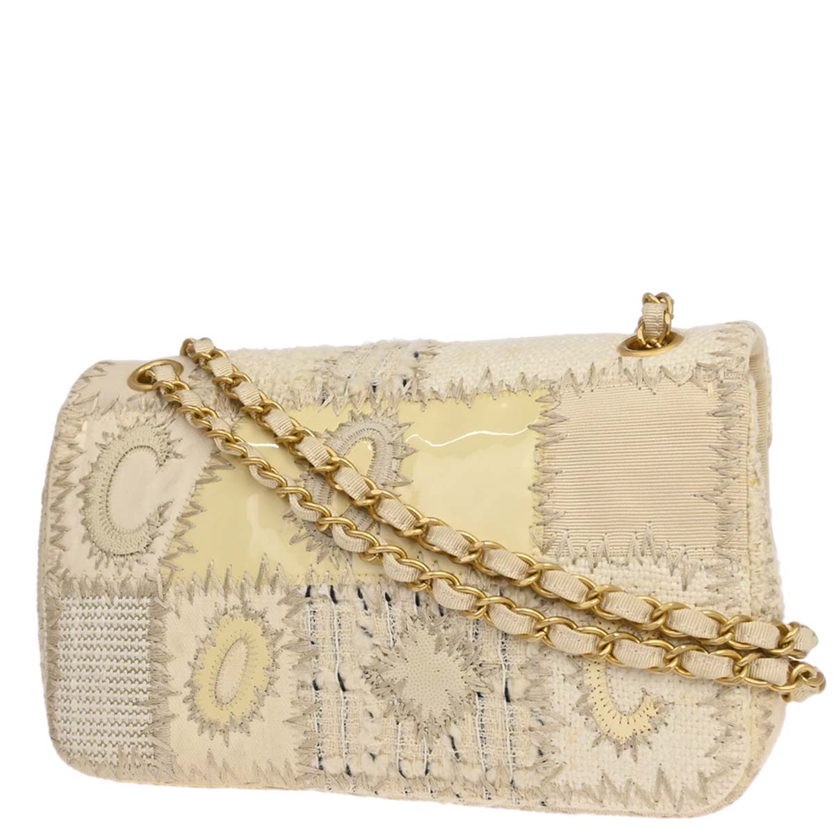 Chanel 2018 Ivory Tweed Patchwork Shoulder Bag