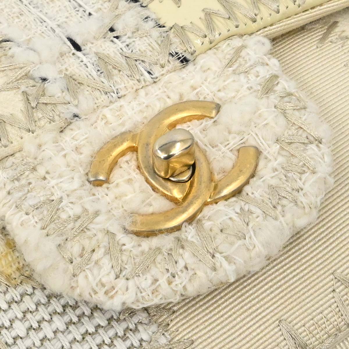 Chanel 2018 Ivory Tweed Patchwork Shoulder Bag