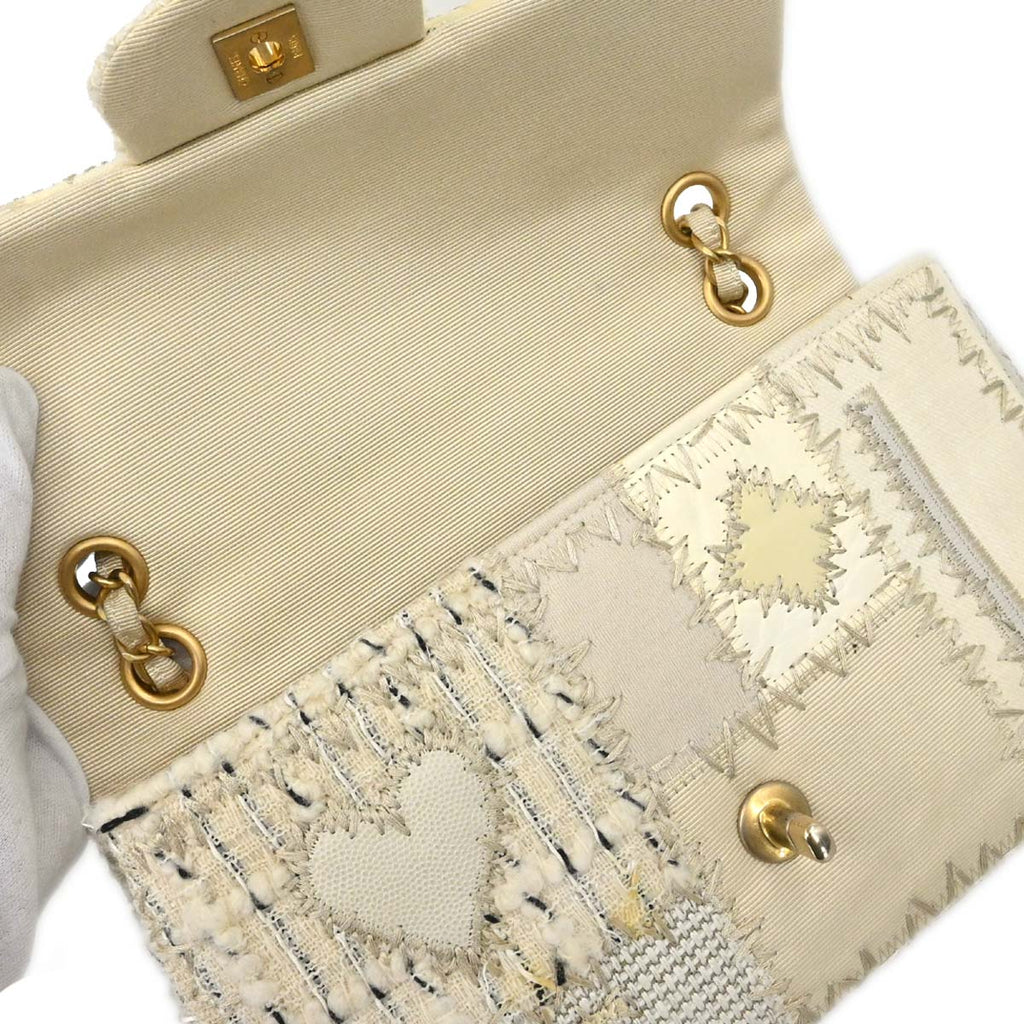Chanel 2018 Ivory Tweed Patchwork Shoulder Bag