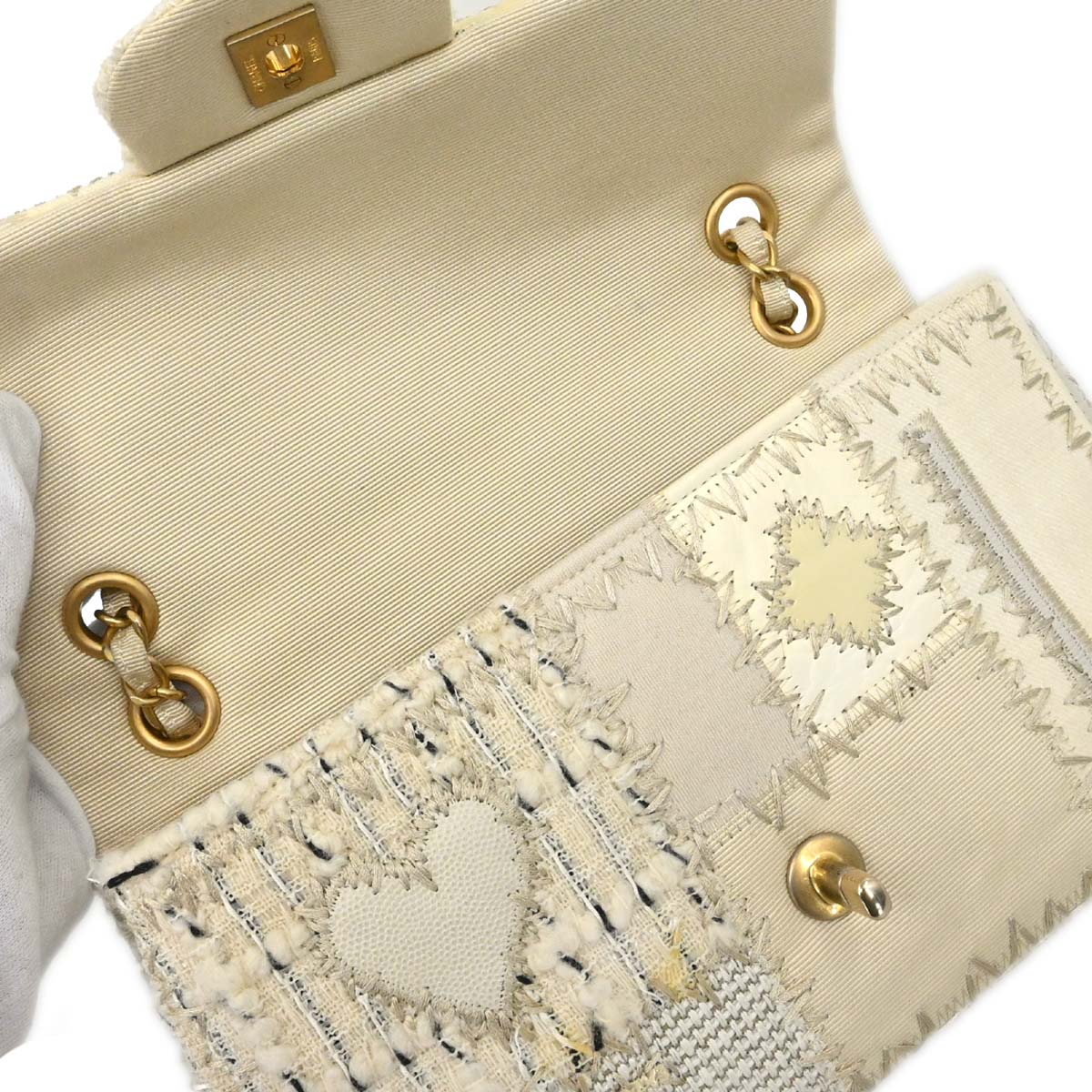 Chanel 2018 Ivory Tweed Patchwork Shoulder Bag