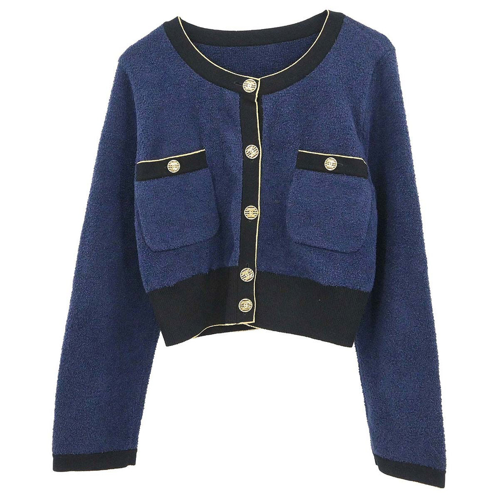 Chanel 2018-2019 Single Breasted Collarless Jacket Navy #38