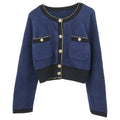 Chanel 2018-2019 Single Breasted Collarless Jacket Navy #38