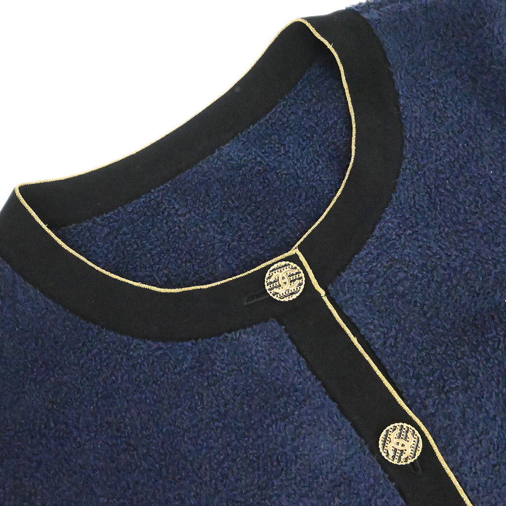 Chanel 2018-2019 Single Breasted Collarless Jacket Navy #38