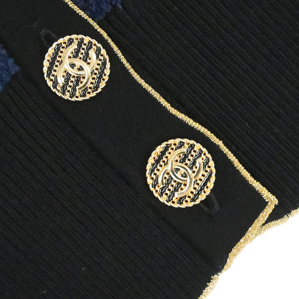 Chanel 2018-2019 Single Breasted Collarless Jacket Navy #38