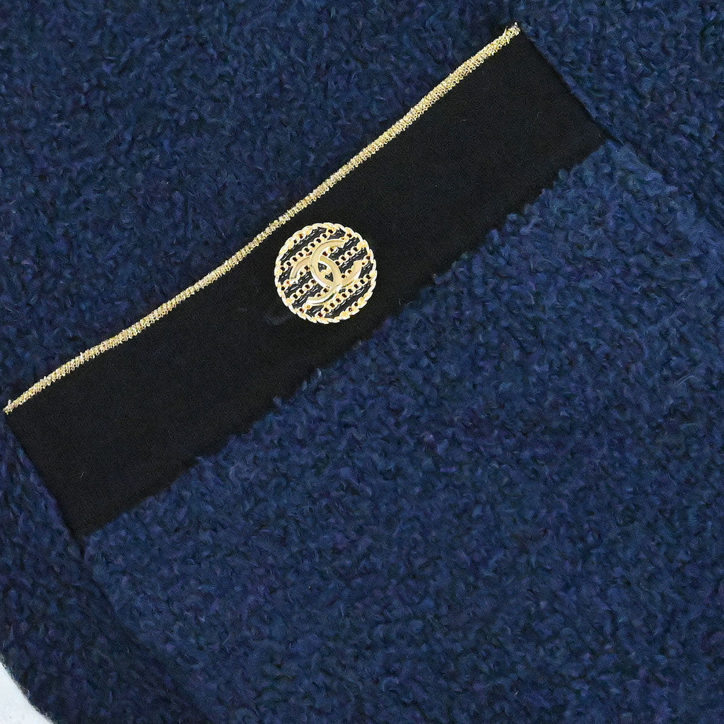 Chanel 2018-2019 Single Breasted Collarless Jacket Navy #38