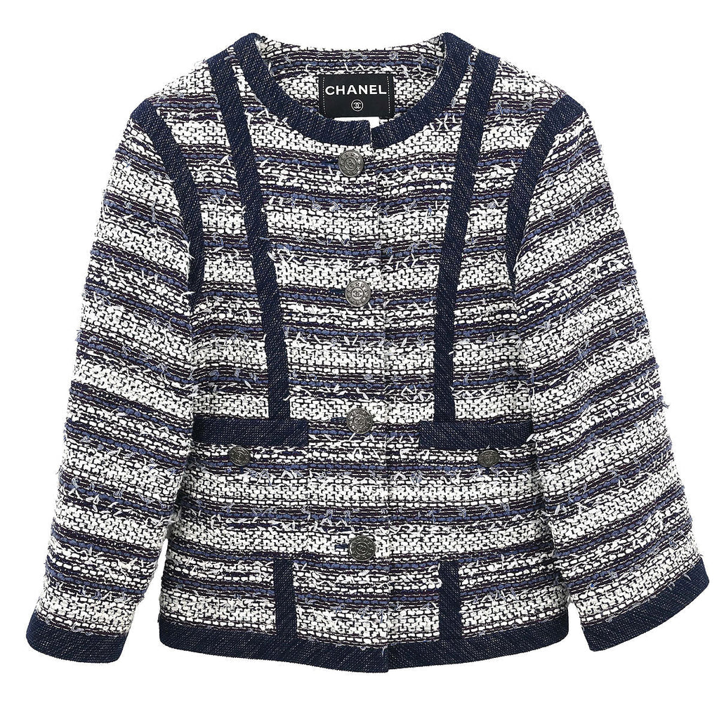 Chanel 2013 Collarless Tweed Jacket Navy #34