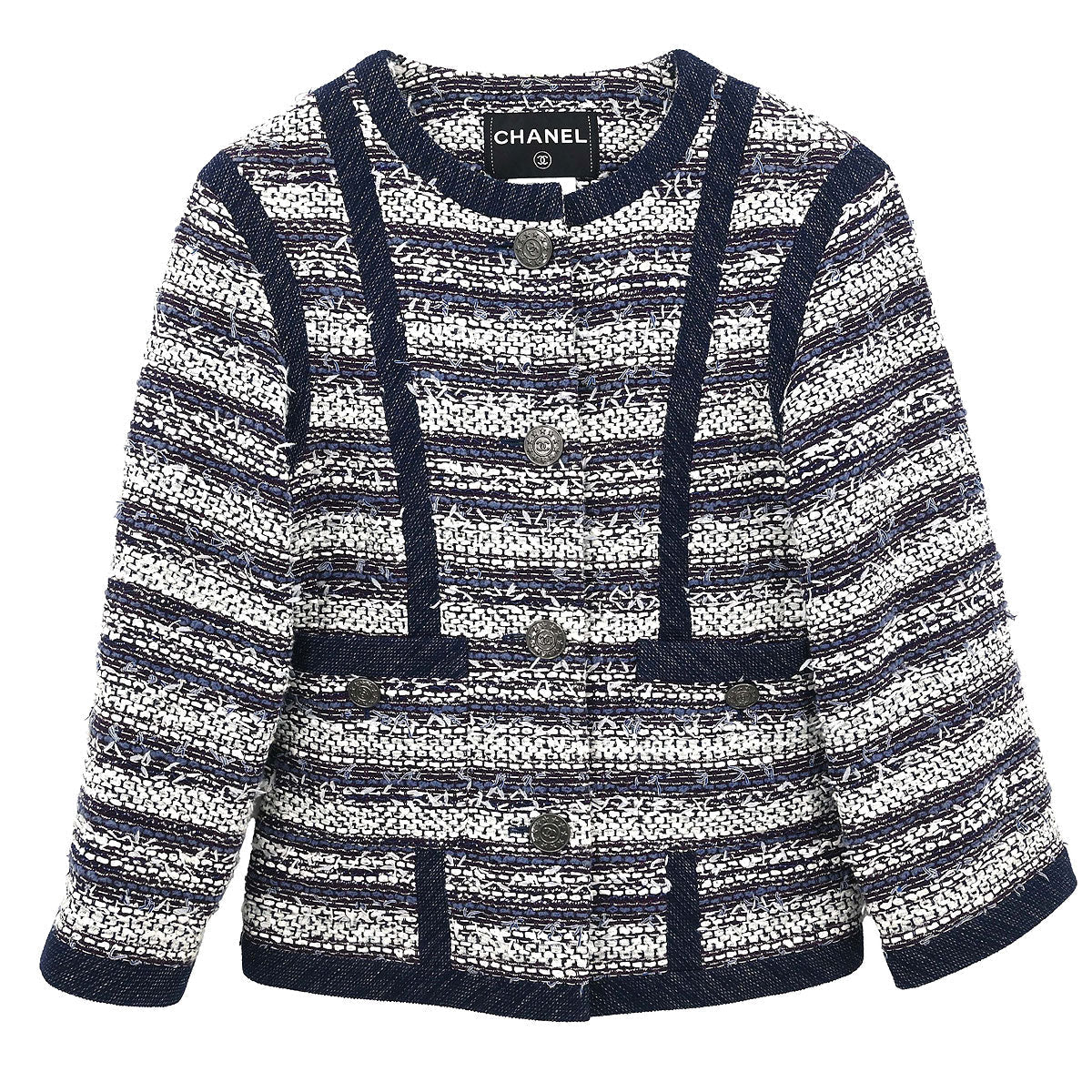 Chanel 2013 Collarless Tweed Jacket Navy #34