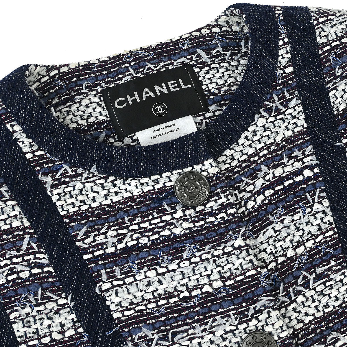 Chanel 2013 Collarless Tweed Jacket Navy #34