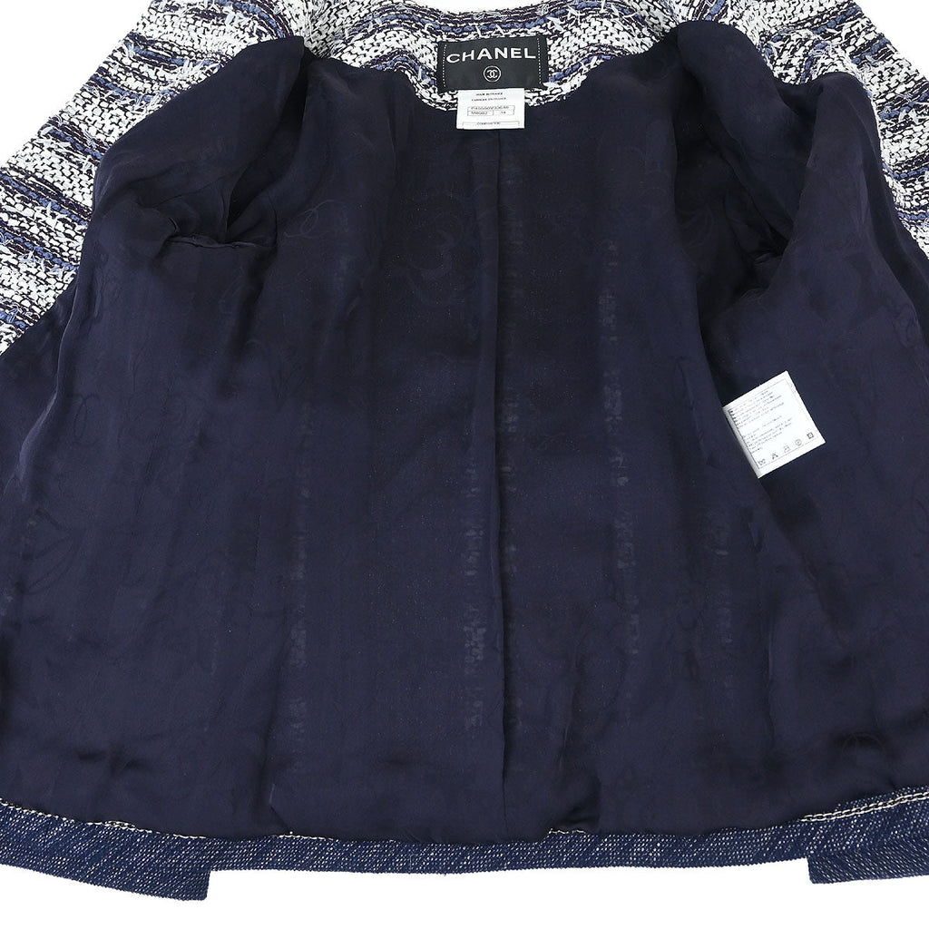 Chanel 2013 Collarless Tweed Jacket Navy #34