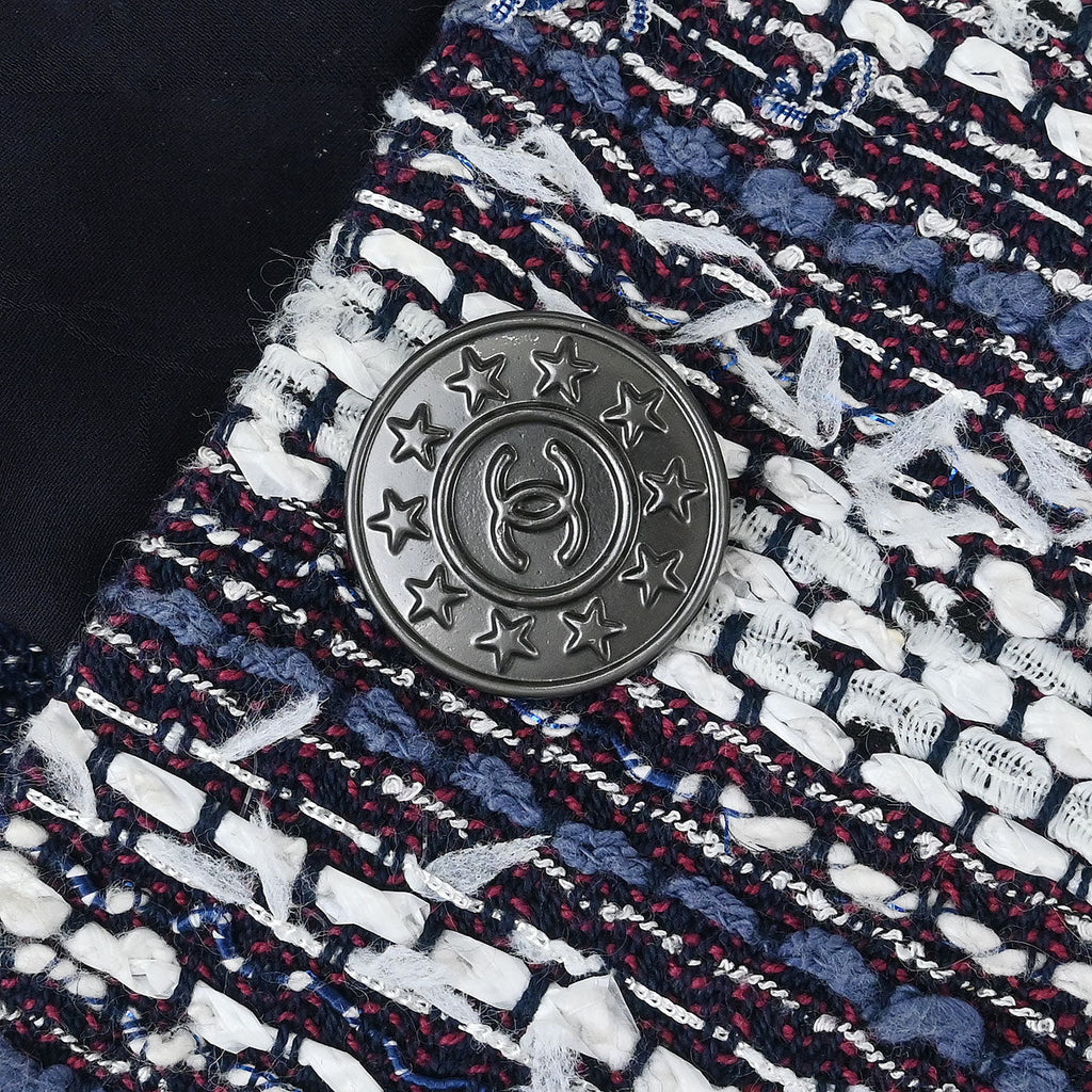 Chanel 2013 Collarless Tweed Jacket Navy #34