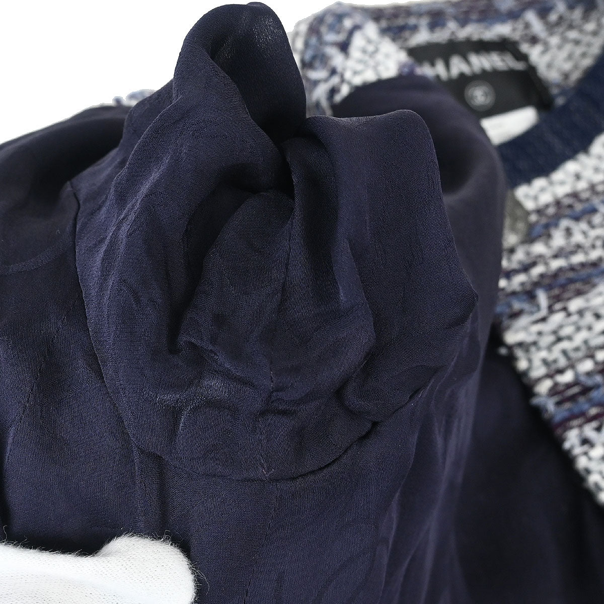 Chanel 2013 Collarless Tweed Jacket Navy #34
