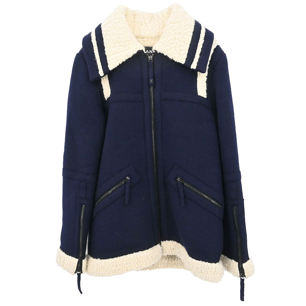 Chanel 2011-2012 Single Breasted Zip Up Jacket Navy #34