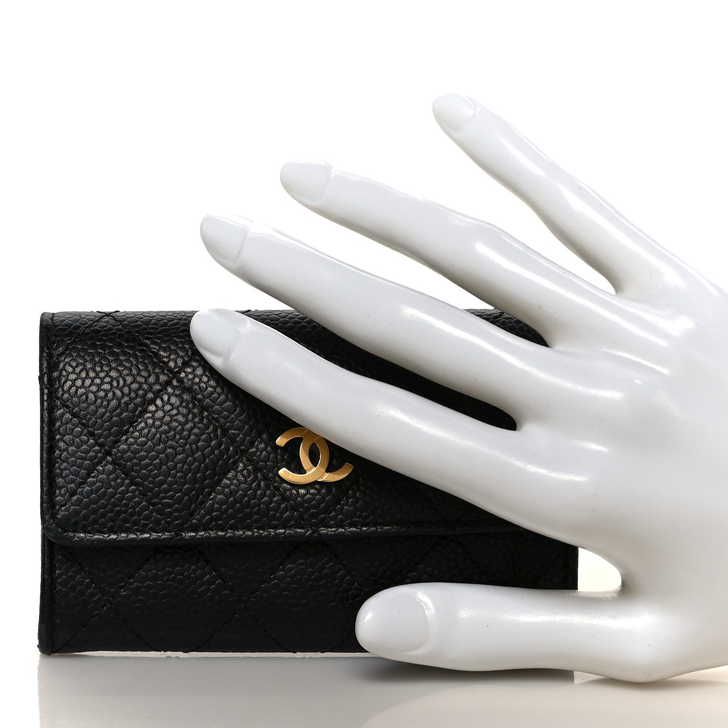 Caviar Quilted Flap Card Holder Wallet Black