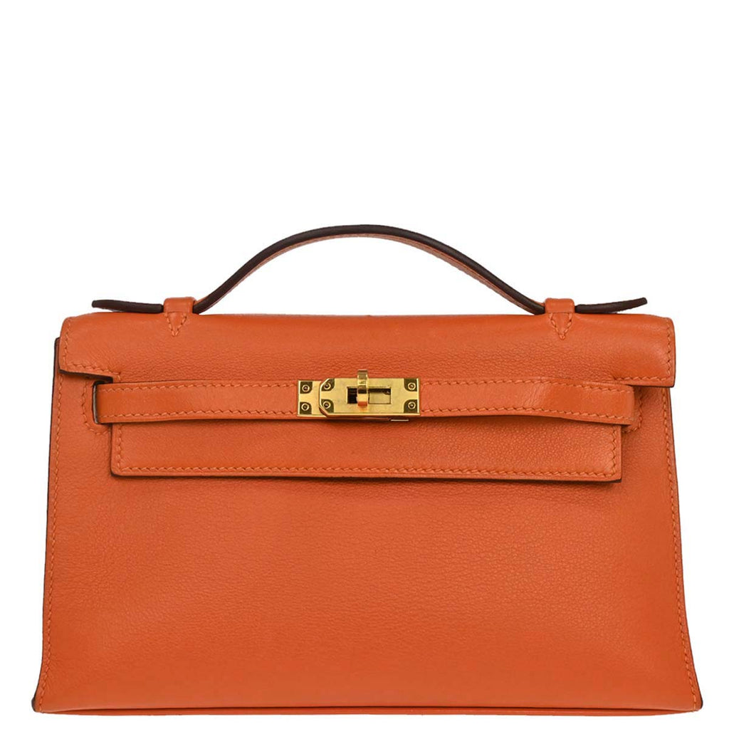 Hermes Orange Evercolor Kelly Pochette Handbag
