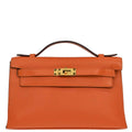 Hermes Orange Evercolor Kelly Pochette Handbag
