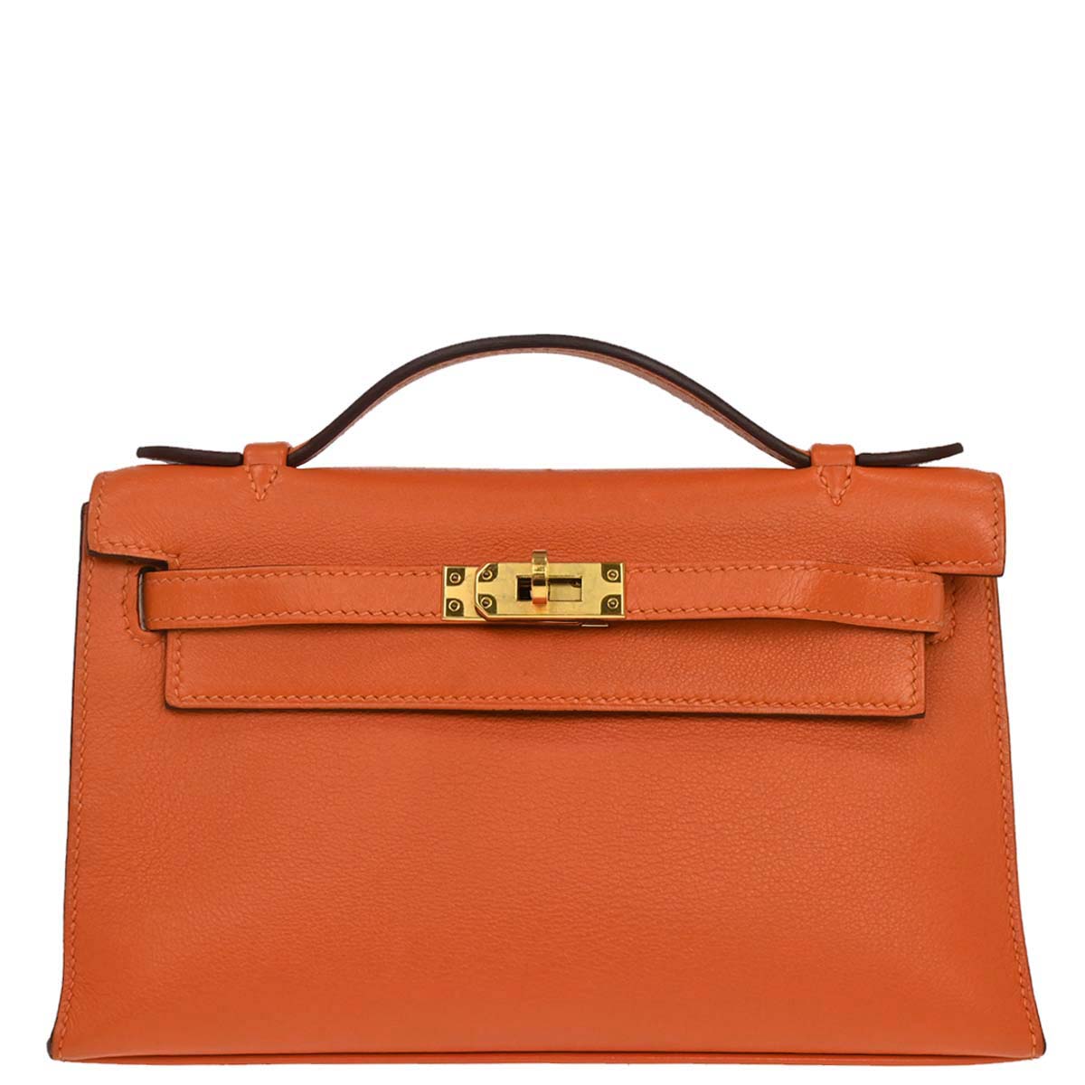 Hermes Orange Evercolor Kelly Pochette Handbag