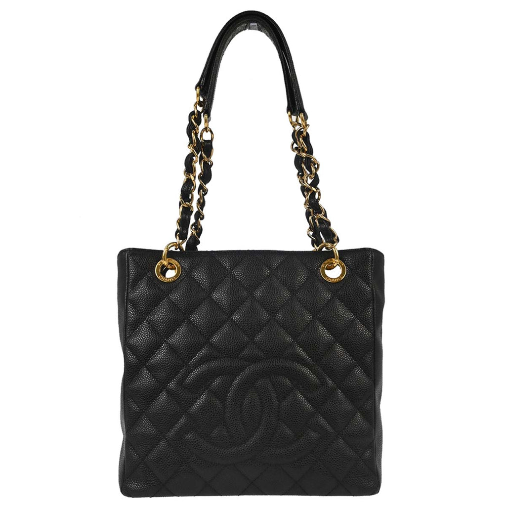 Chanel 2010-2011 Black Caviar Skin Petite Shopping Tote PST Chain Handbag