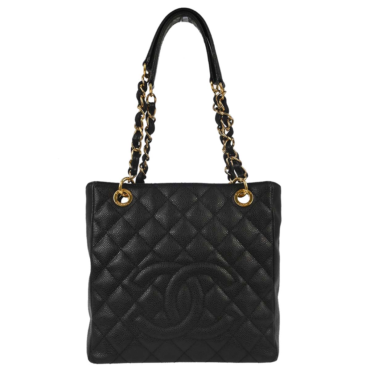 Chanel 2010-2011 Black Caviar Skin Petite Shopping Tote PST Chain Handbag