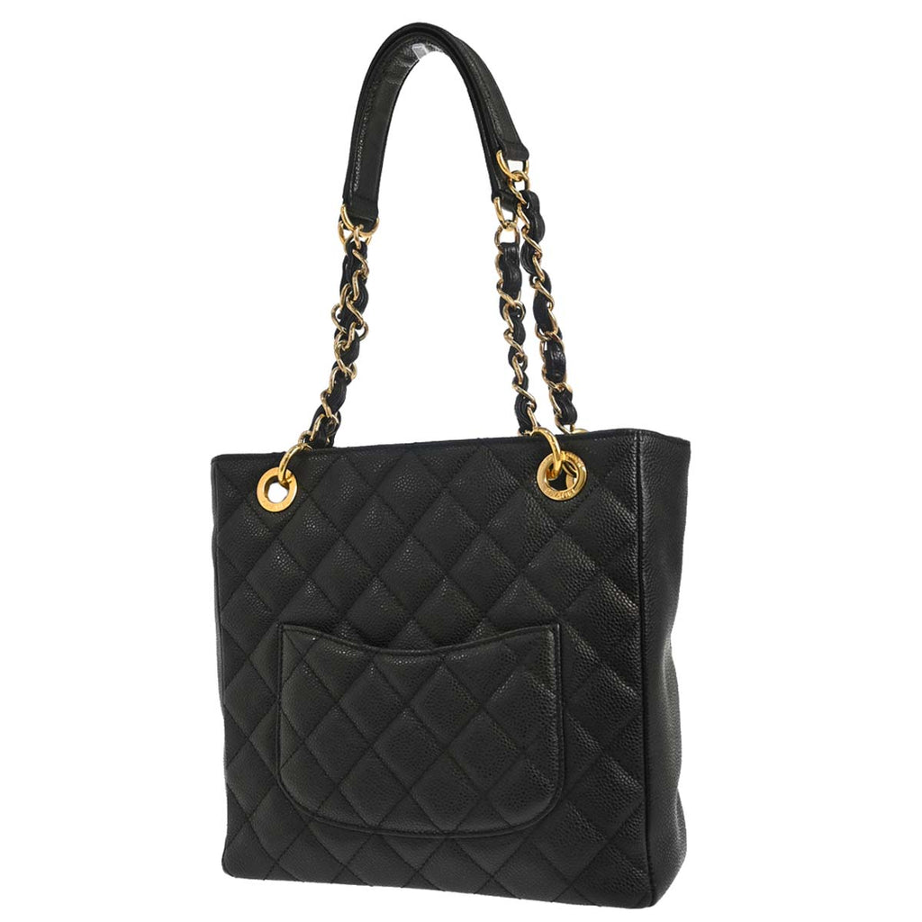 Chanel 2010-2011 Black Caviar Skin Petite Shopping Tote PST Chain Handbag