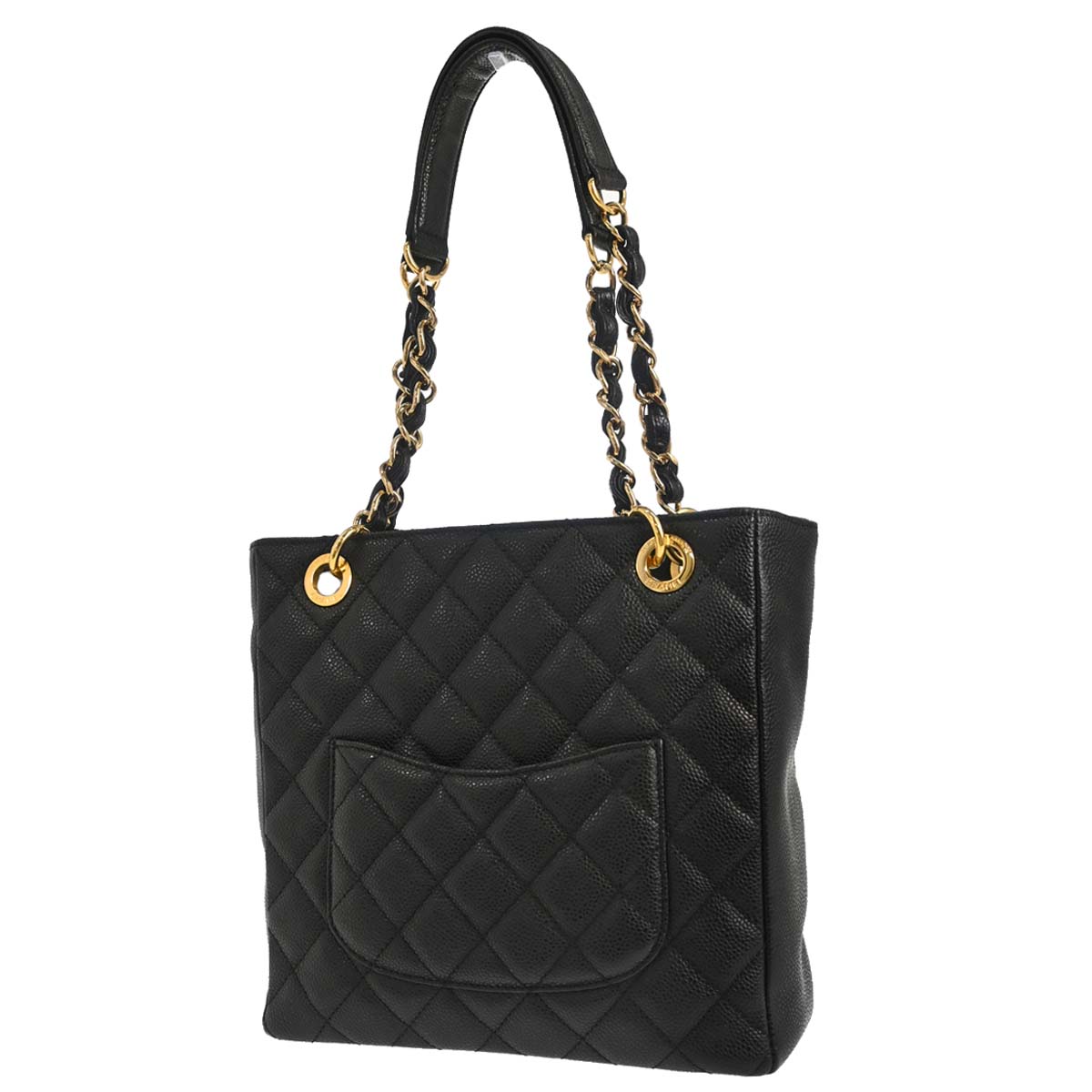 Chanel 2010-2011 Black Caviar Skin Petite Shopping Tote PST Chain Handbag