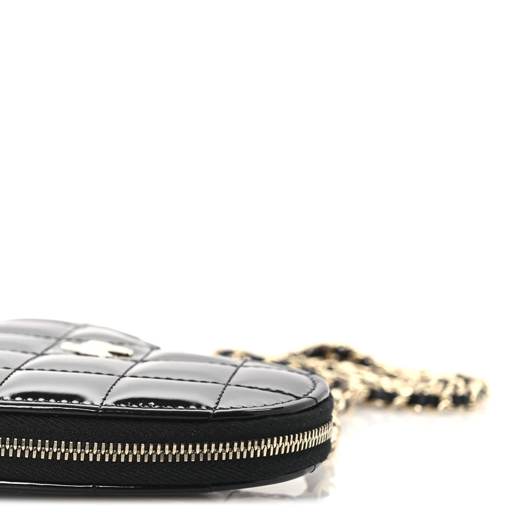 Chanel Patent Calfskin Resin Quilted CC Heart Clutch With Chain Black