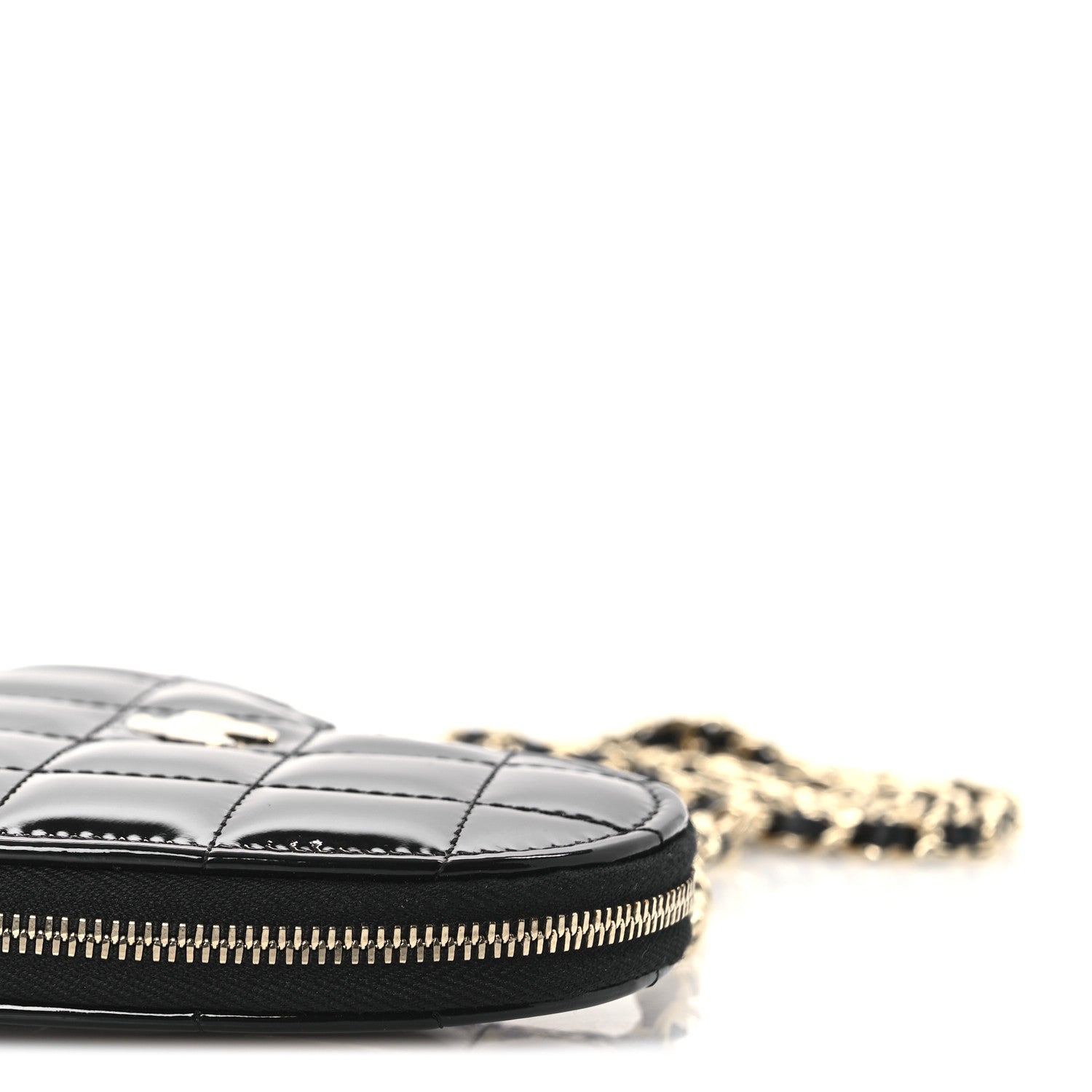 Chanel Patent Calfskin Resin Quilted CC Heart Clutch With Chain Black
