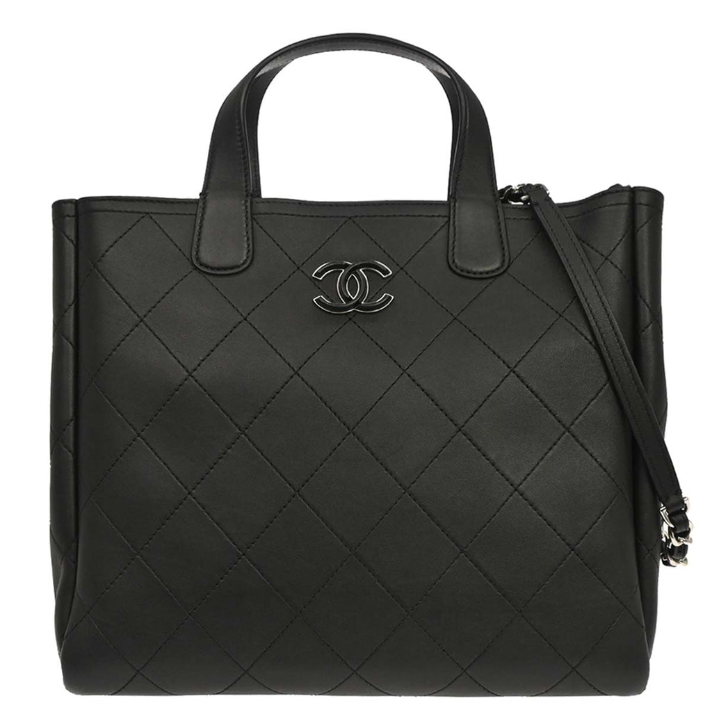 Chanel 2019 Black Calfskin Shopping Tote 2way Shoulder Handbag