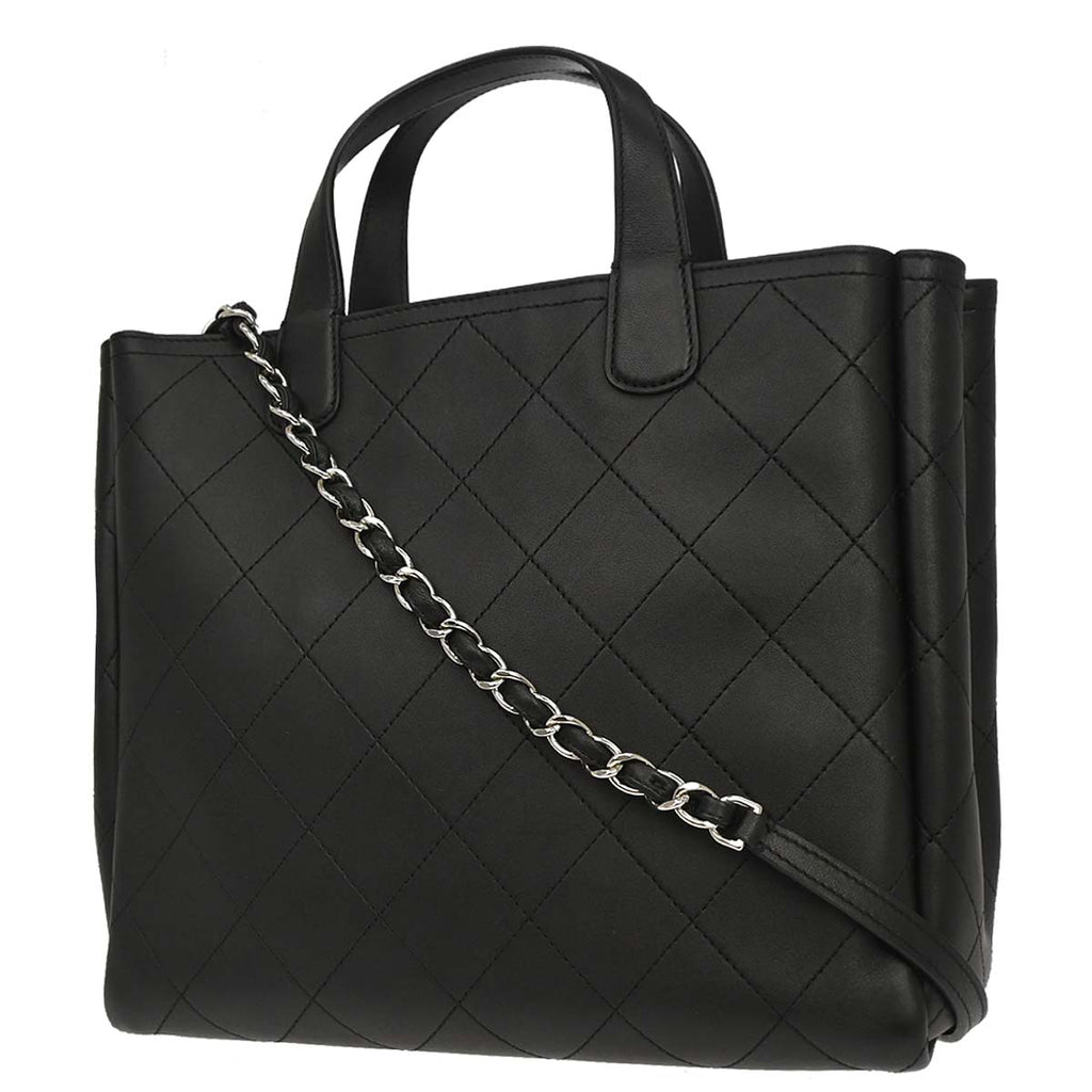 Chanel 2019 Black Calfskin Shopping Tote 2way Shoulder Handbag