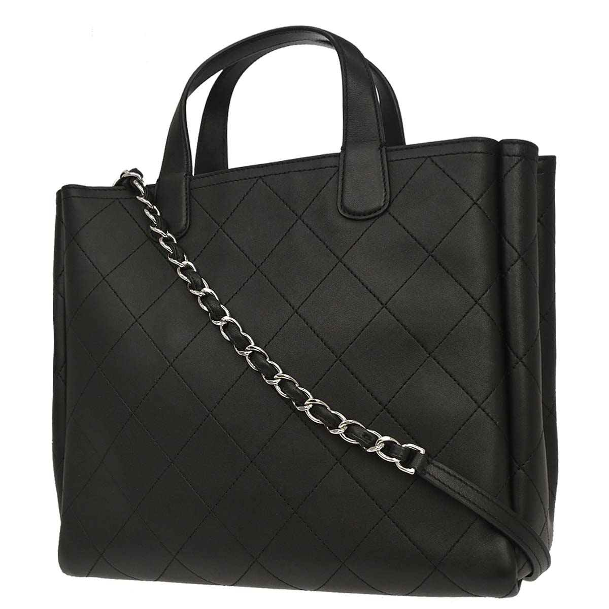 Chanel 2019 Black Calfskin Shopping Tote 2way Shoulder Handbag