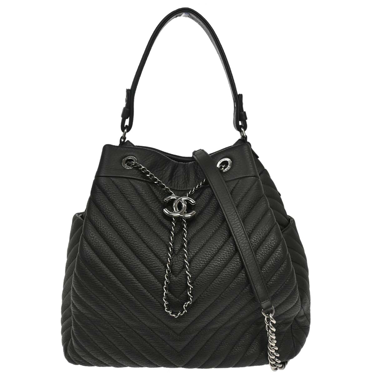 Chanel 2017 Black Deerskin Chevron Urban Spirit 2way Shoulder Handbag