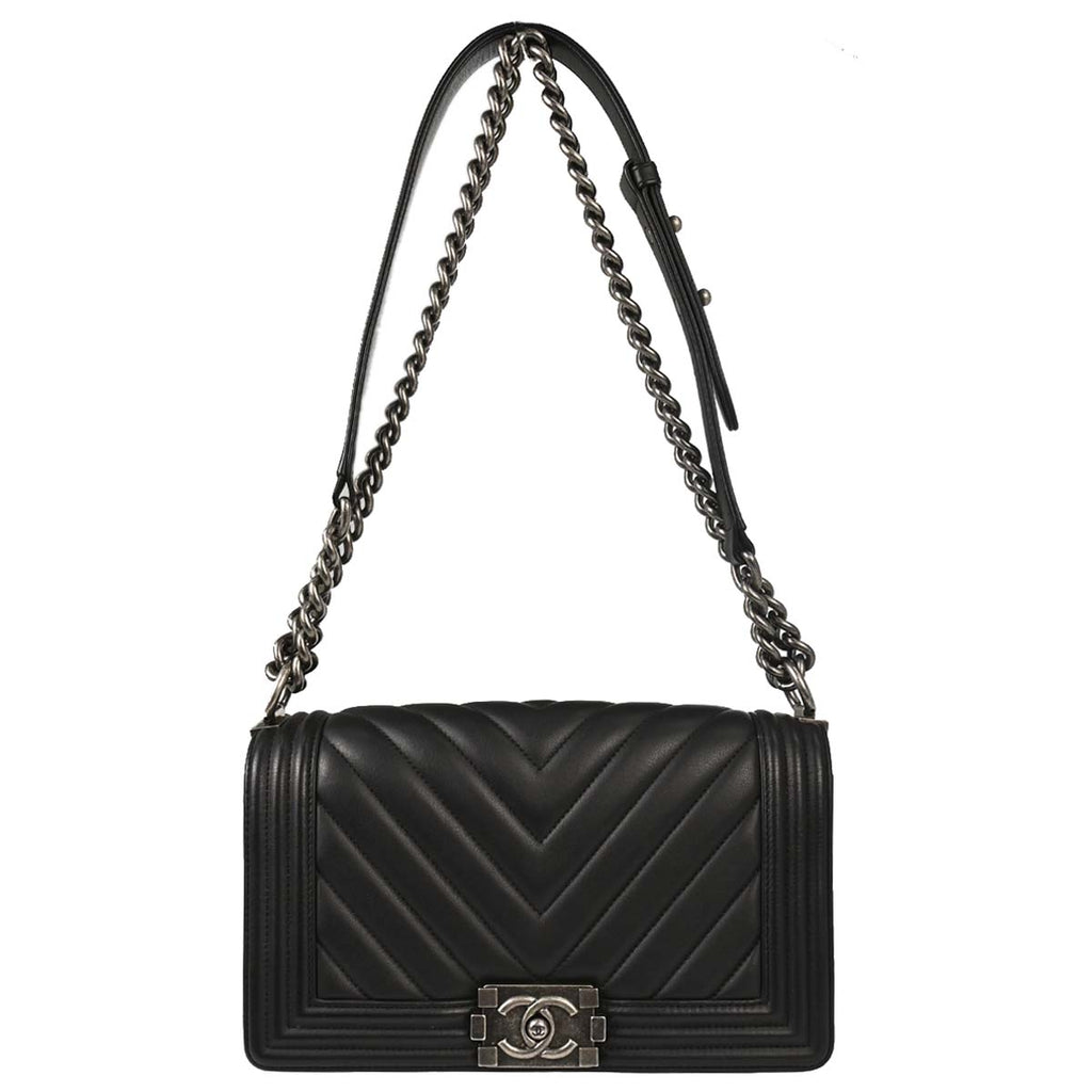 Boy Chanel 2018-2019 Black Lambskin Chevron Medium Shoulder Bag