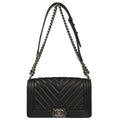 Boy Chanel 2018-2019 Black Lambskin Chevron Medium Shoulder Bag