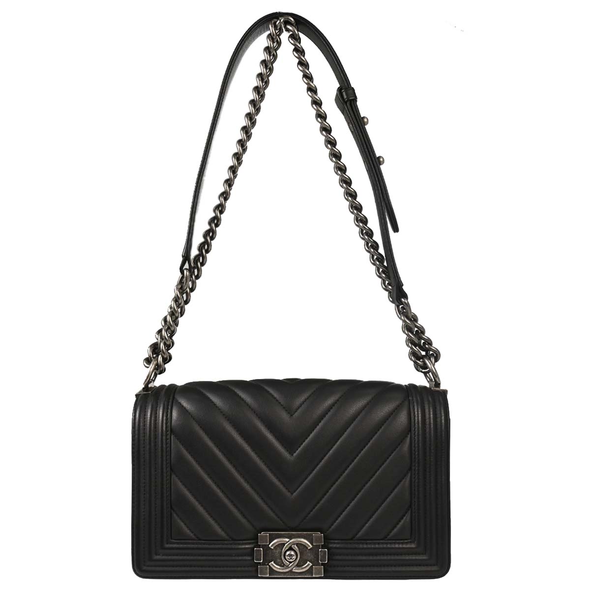 Boy Chanel 2018-2019 Black Lambskin Chevron Medium Shoulder Bag
