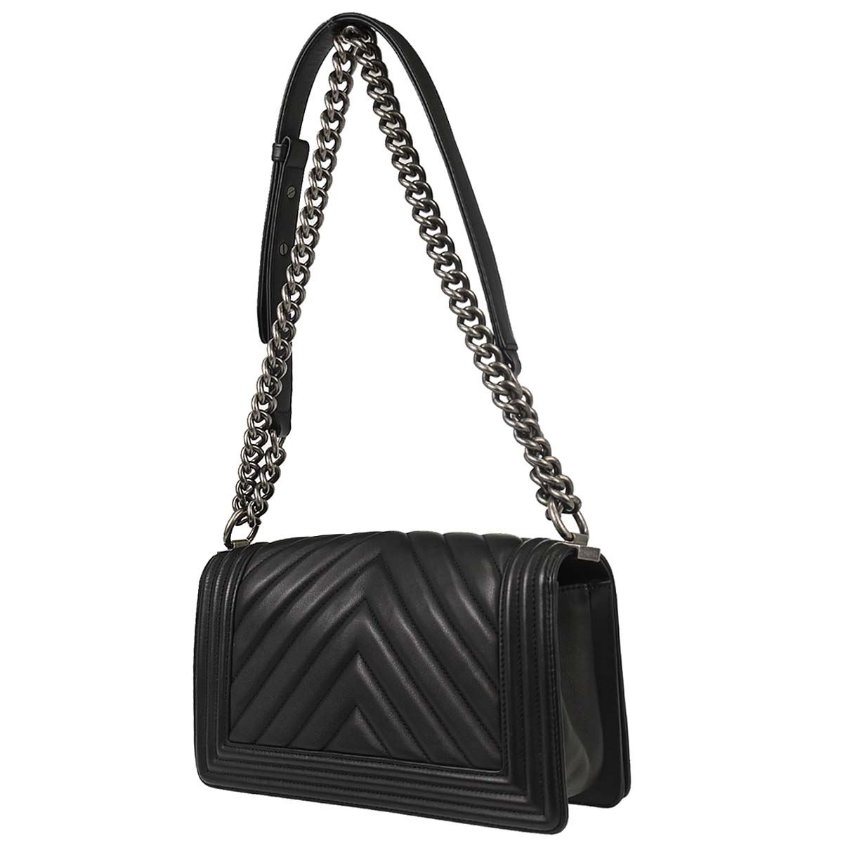 Boy Chanel 2018-2019 Black Lambskin Chevron Medium Shoulder Bag