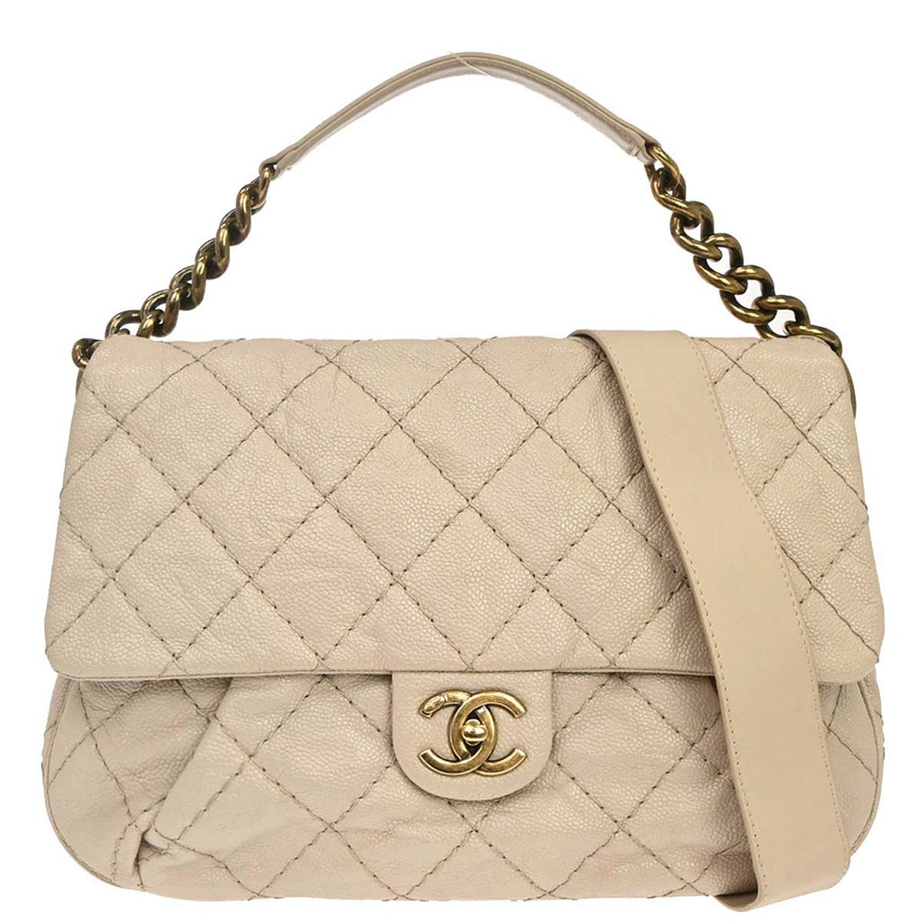 Chanel 2012-2013 Beige Caviar Skin Coco Pleats 2way Shoulder Handbag
