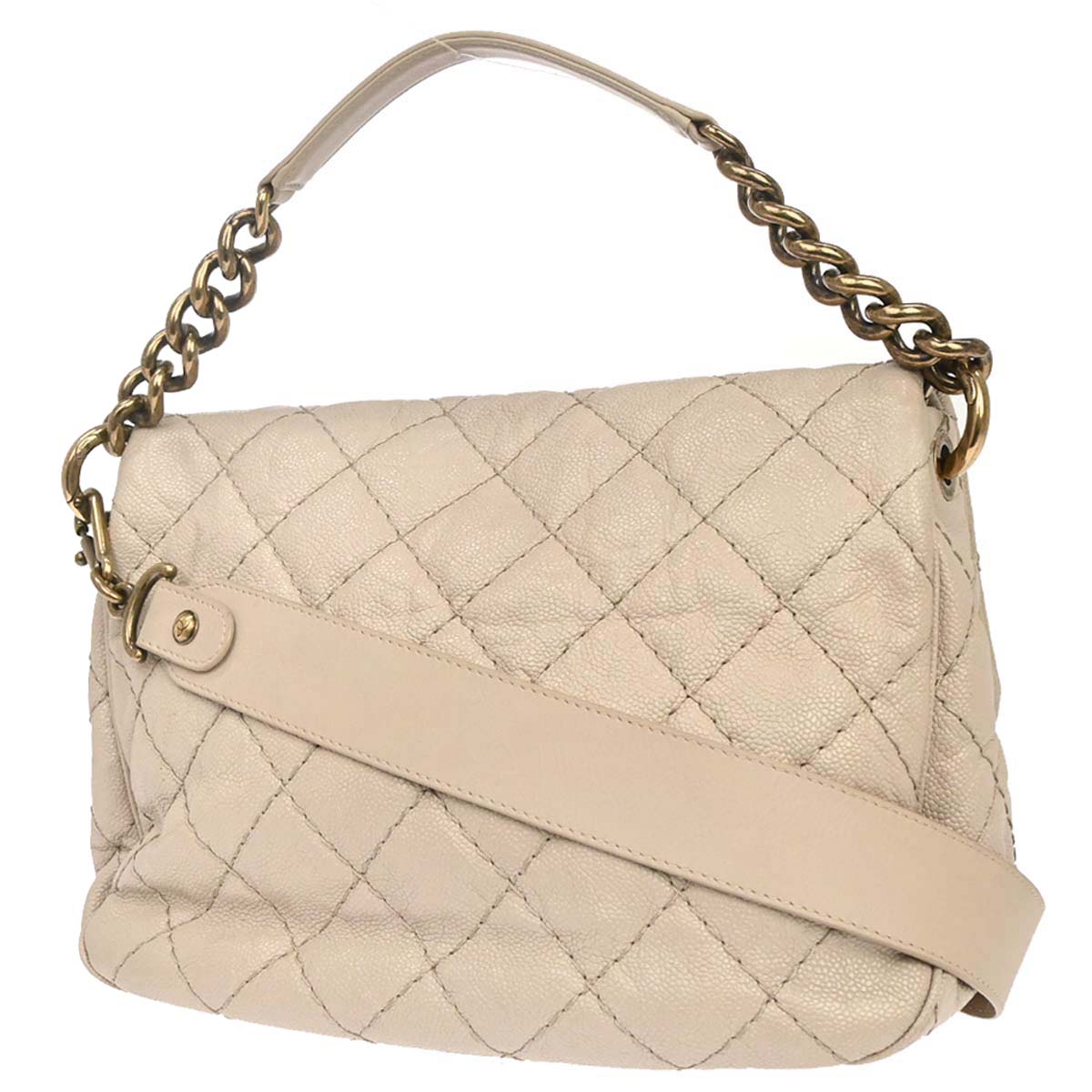 Chanel 2012-2013 Beige Caviar Skin Coco Pleats 2way Shoulder Handbag