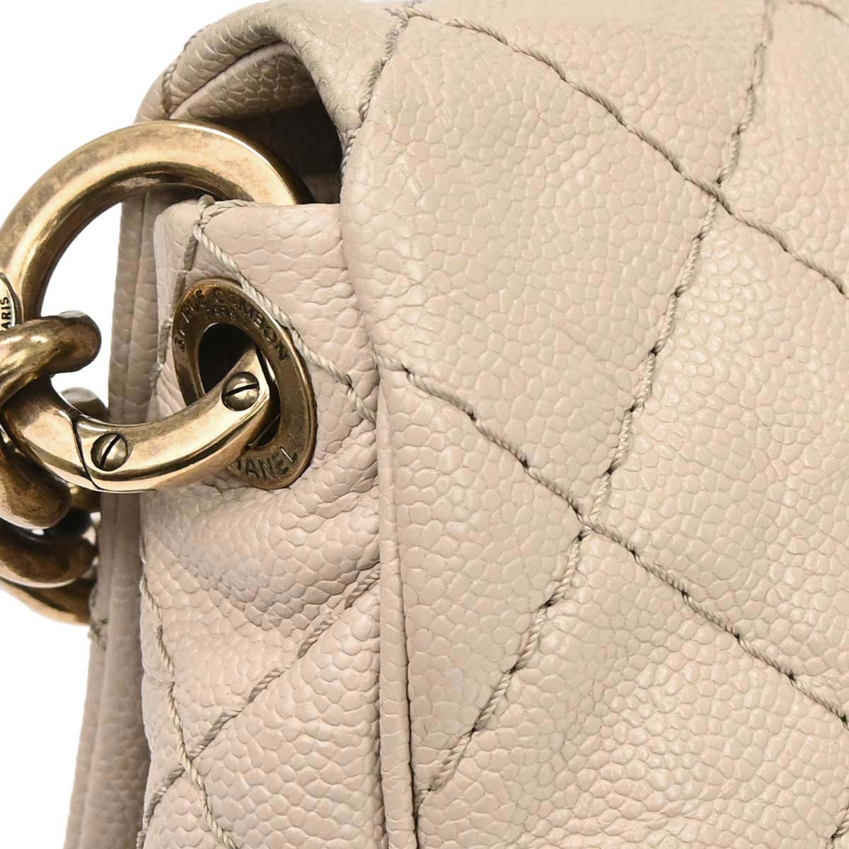 Chanel 2012-2013 Beige Caviar Skin Coco Pleats 2way Shoulder Handbag
