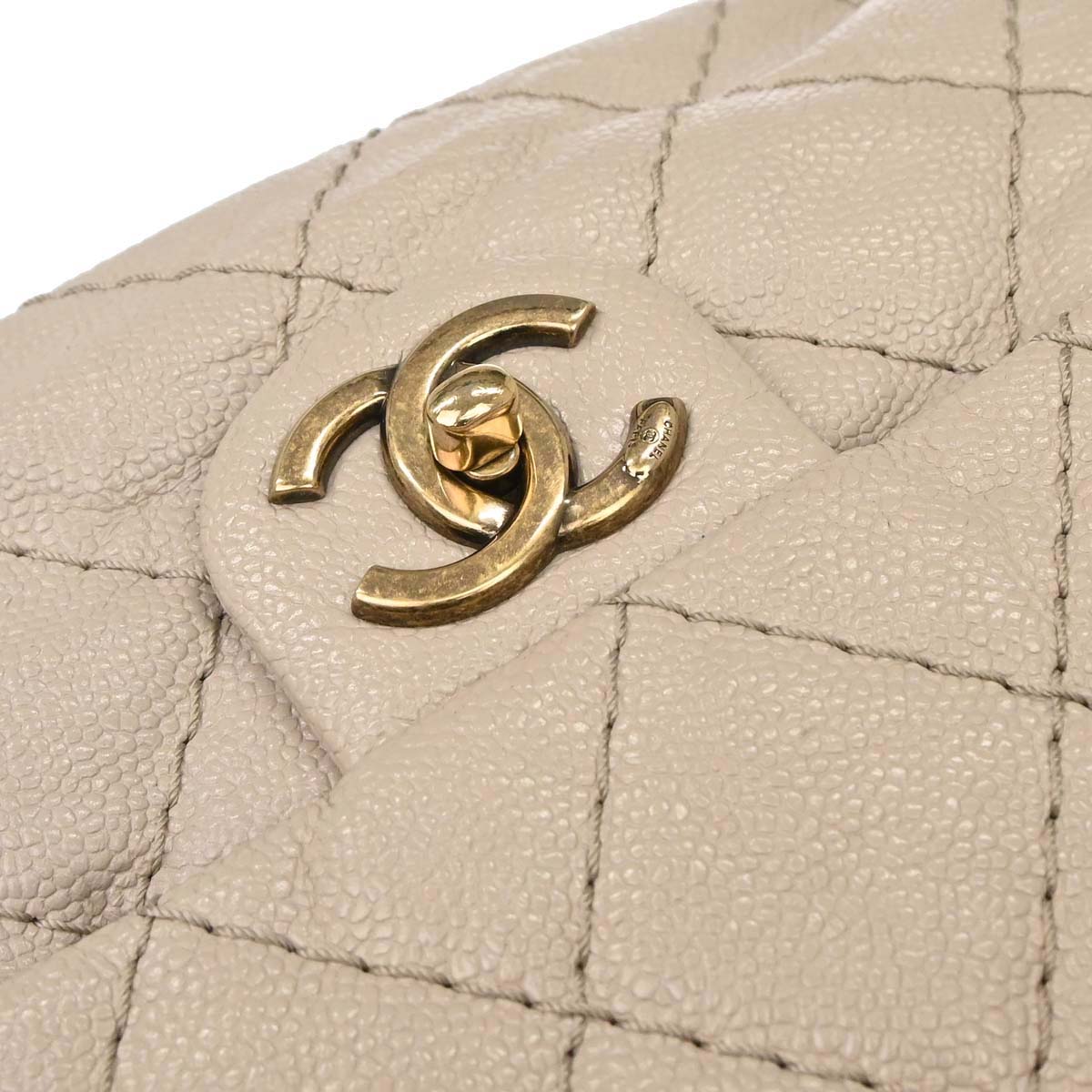 Chanel 2012-2013 Beige Caviar Skin Coco Pleats 2way Shoulder Handbag