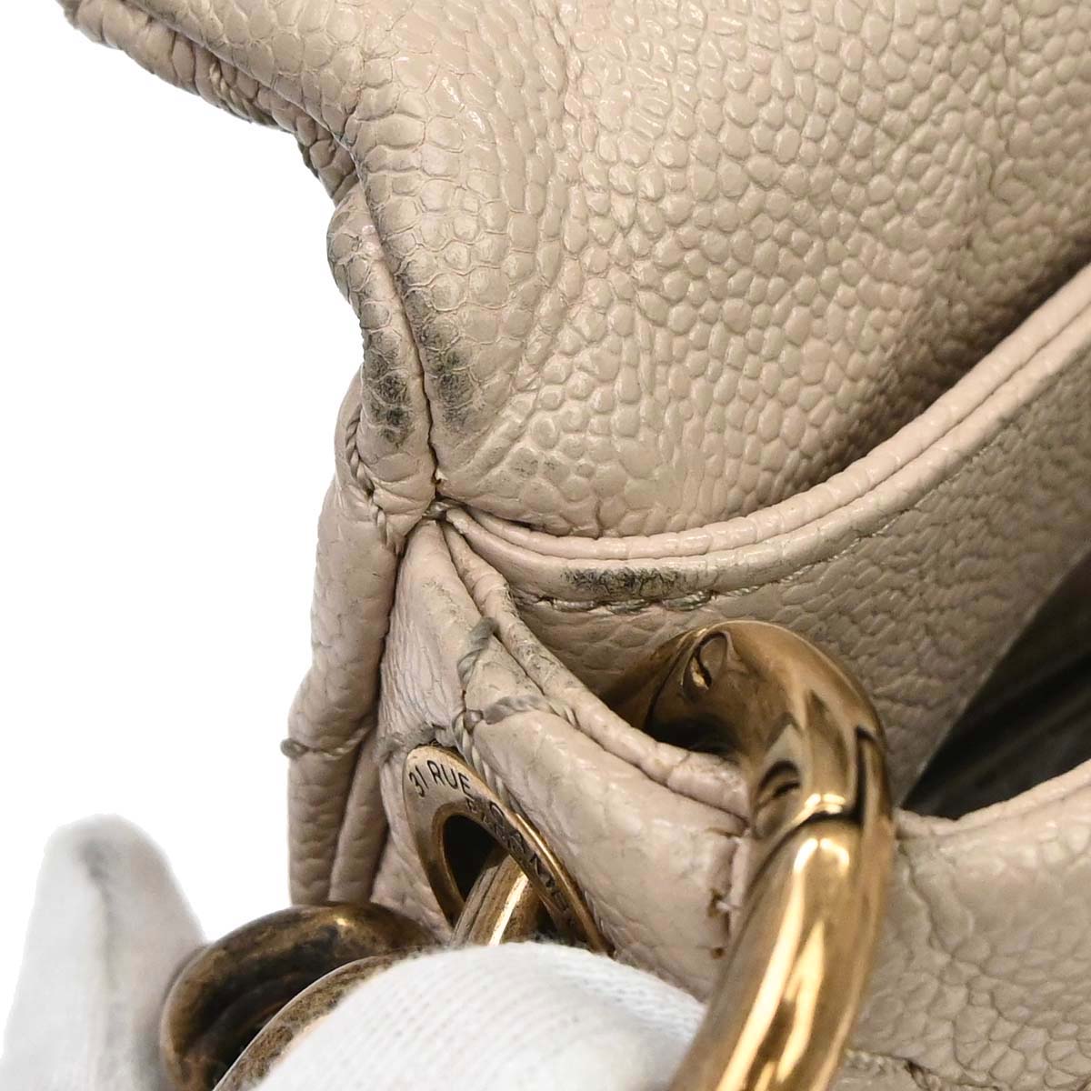 Chanel 2012-2013 Beige Caviar Skin Coco Pleats 2way Shoulder Handbag