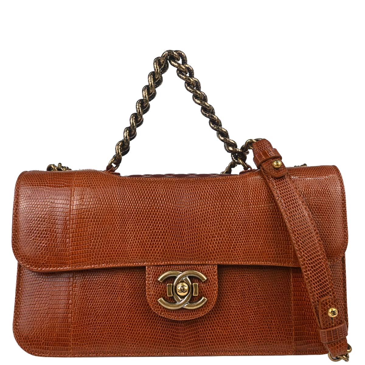 Chanel * 2012-2013 Brown Lizard Perfect Edge Flap 2way Shoulder Handbag