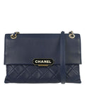 Chanel 2017 Navy Lambskin Label Click Flap Shoulder Bag