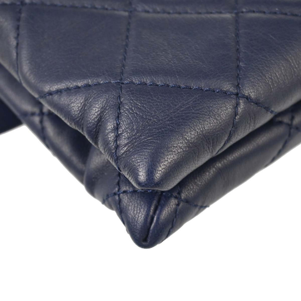 Chanel 2017 Navy Lambskin Label Click Flap Shoulder Bag