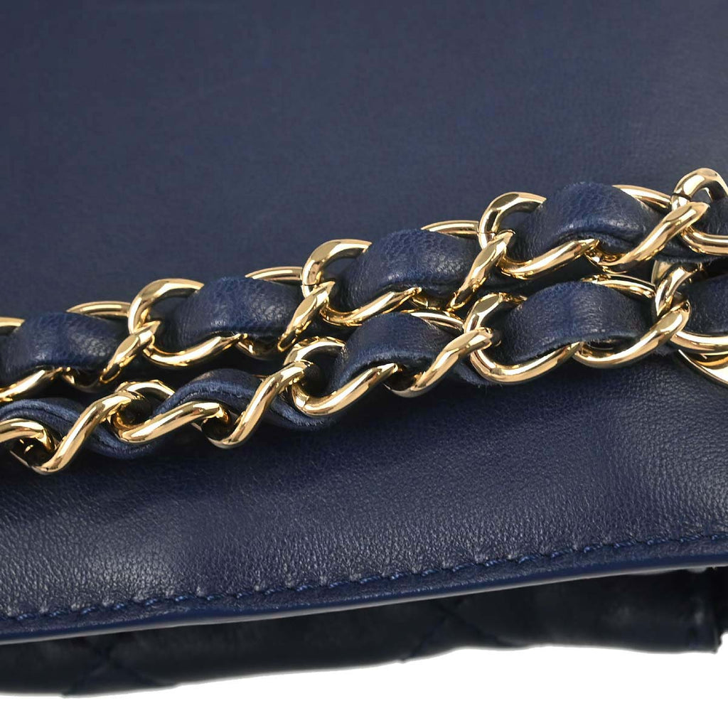 Chanel 2017 Navy Lambskin Label Click Flap Shoulder Bag
