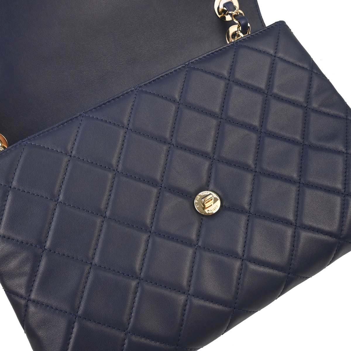Chanel 2017 Navy Lambskin Label Click Flap Shoulder Bag