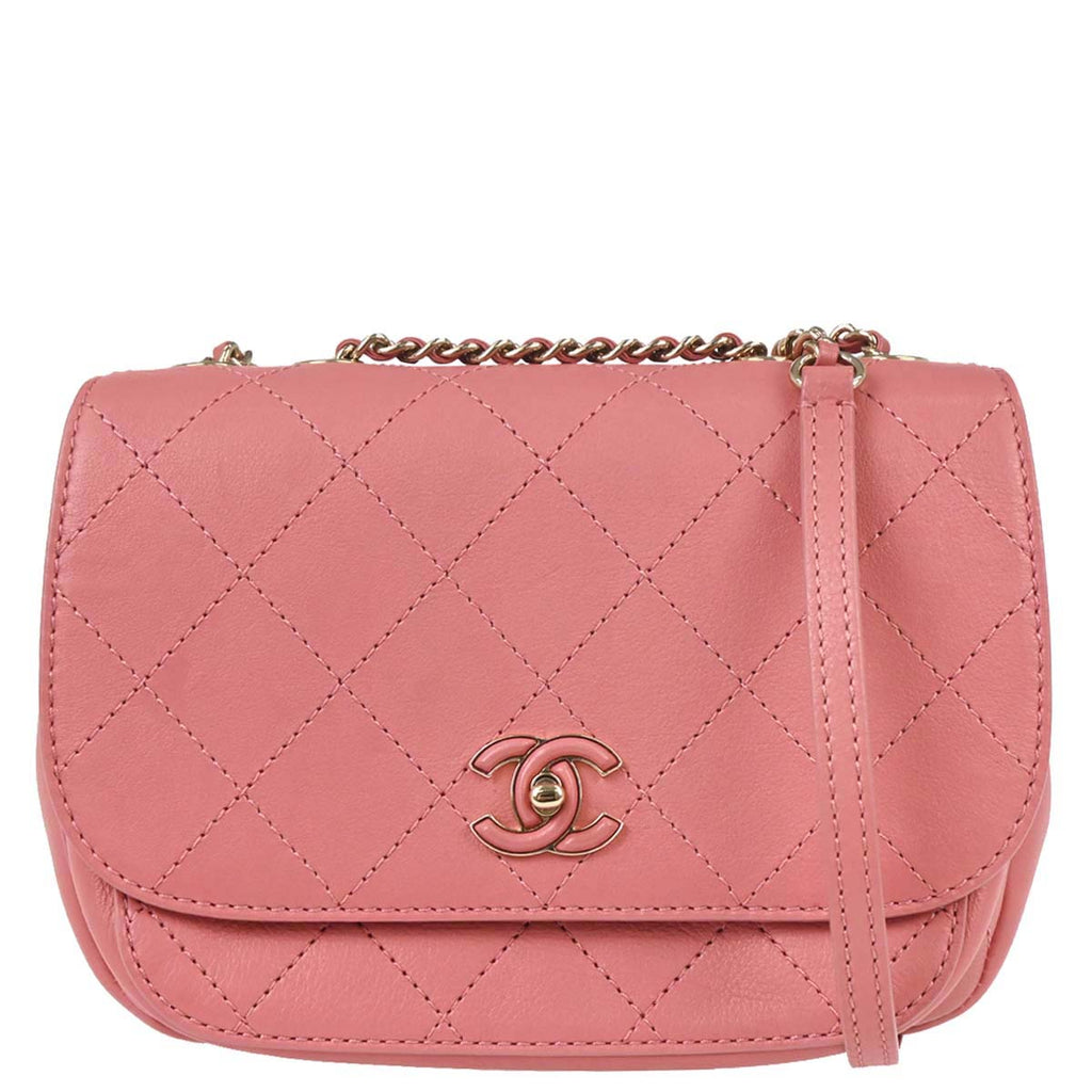 Chanel 2019 Pink Calfskin Stitched CC Flap Shoulder Bag
