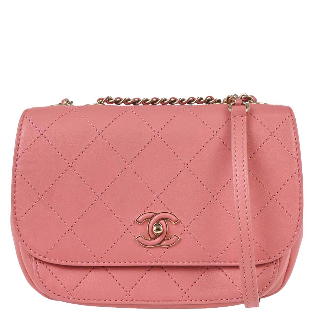 Chanel 2019 Pink Calfskin Stitched CC Flap Shoulder Bag